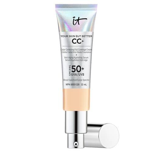 IT Cosmetics Your Skin But Better CC+ Cream, Light Medium (W) - Color Correcting Cream, Full-Coverage Foundation, Anti-Aging Serum & SPF 50+ Sunscreen - Natural Finish - 1.08 fl oz