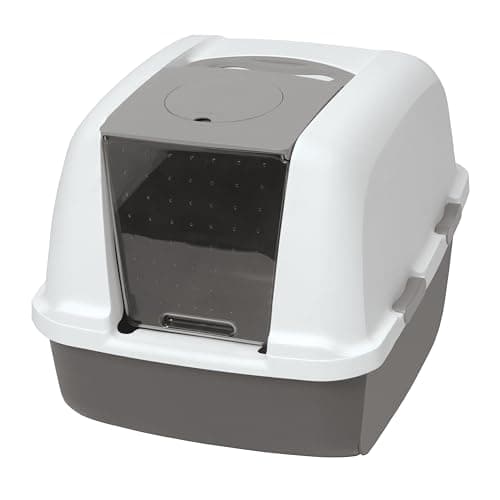 Catit Jumbo Hooded Cat Litter Box, White Tiger, 50696,White-Black