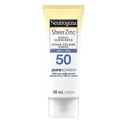 Neutrogena Sheer Zinc Mineral Sunscreen Lotion, Non-comedogenic, SPF 50, 88 mL Travel Size (Packaging may vary)