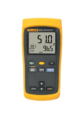 Fluke 51-2 Single Input Digital Thermometer, 3 AA Battery,-418 to 2501 Degree F Range, 60 Hz Noise Rejection
