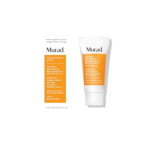 Murad City Skin Age Defense Broad Spectrum SPF 50 - Environmental Shield 100% Mineral Sunscreen - Blue Light Defense - SPF 50 Sunscreen - Light Sunscreen for Face, Travel 18 ml