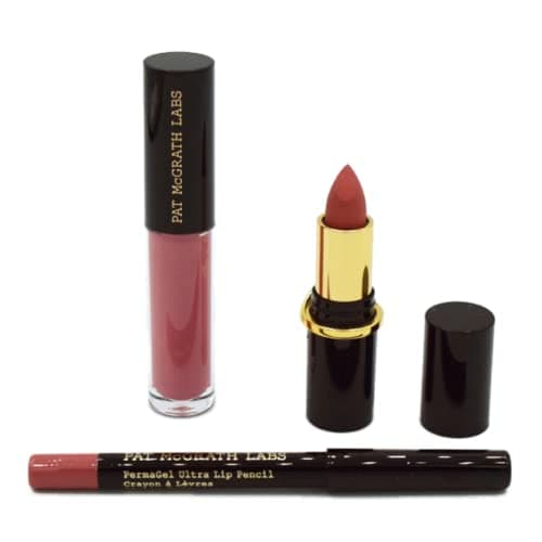 Pat Mcgrath Labs Mini Divine Rose Lip Trio 0.14oz MatteTrance Lipstick, 0.15oz Mini Lusto Gloss, 0.042oz PermaGel Ultra Lip Pencil Women -3 Pc