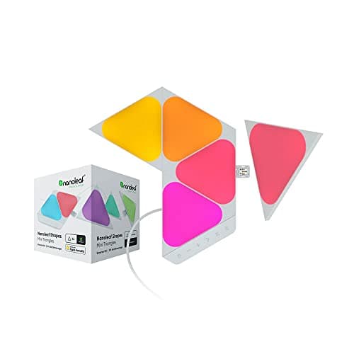 Nanoleaf Shapes WiFi and Thread Smart RGBW 16M+ Color LED Dimmable Gaming and Home Decor Wall Lights Smarter Kits (Triangles Smarter Kit (7 Pack)