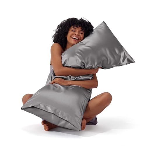 Bedsure Body Pillow Case, Similar to Silk Pillowcase, Satin Body Pillow Cover for Hair and Skin with Envelope Closure, Gifts for Women, Dark Grey, 20x54 Inches