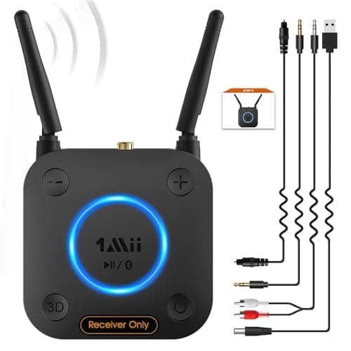 [Upgraded] 1Mii B06Pro Long Range Bluetooth Receiver, HiFi Wireless Audio Adapter, Bluetooth 5.1 Receiver with 3D Surround aptX Low Latency aptX HD Optical Coaxial RCA AUX 3.5mm for Home Stereo System