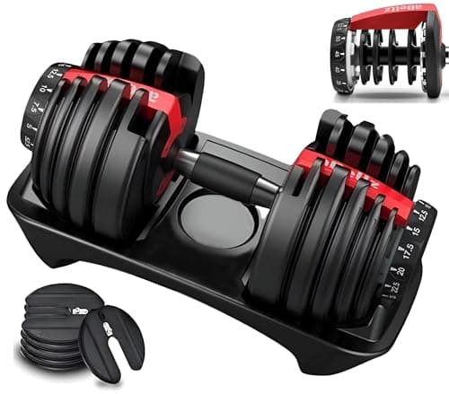 52.5 Lb Adjustable Dumbbell: Adjusts From 5-52.5 Lbs ; 15 Adjustable Weight Settings, COMPACT, SPACE EFFICIENT AND EASY TO USE (Set of 1, Single Dumbbell)