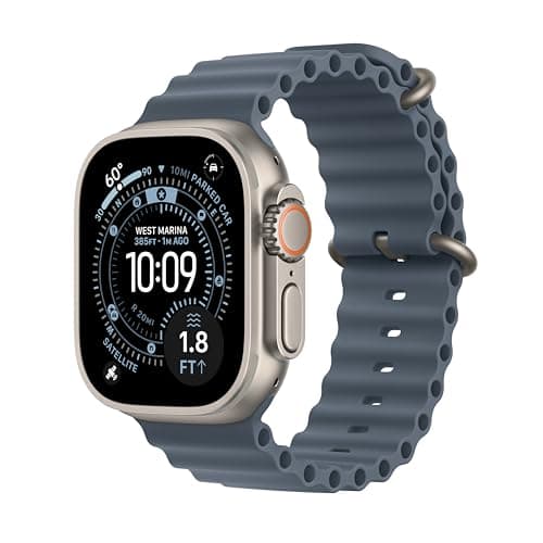 Apple Watch Ultra [GPS + Cellular 49mm] Titanium Case with Midnight Ocean Band, One Size (Renewed)