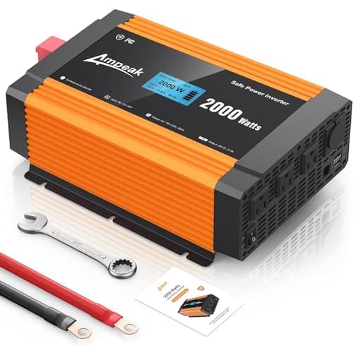 Ampeak 2000W Power Inverter Conversion Efficiency 89.37% Modified Sine Inverter 12V DC to 120V AC Built-in 40A*10pcs Fuse 3AC Outlets Dual 5V/3.1A USB Ports 12V Inverter for Vehicles