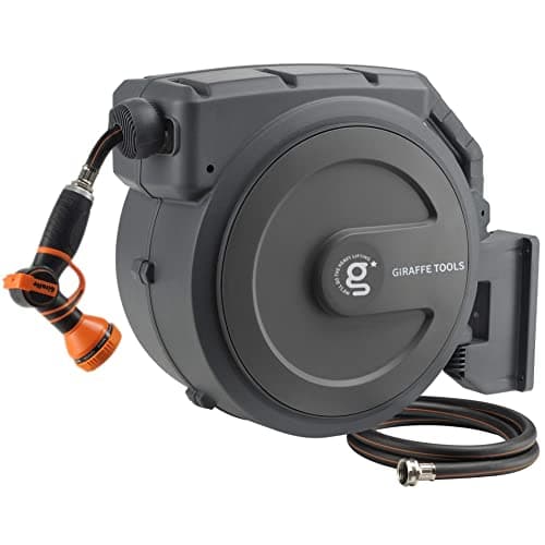 Giraffe Tools Hose Reel AW40 1/2 in x 130ft Metal Bracket, Water Hose Reel, Retractable Hose Reel, Any Length Lock, Slow Return System, 180°Rotate
