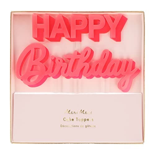Meri Meri Pink Acrylic Happy Birthday Cake Toppers | HONEYPIEKIDS
