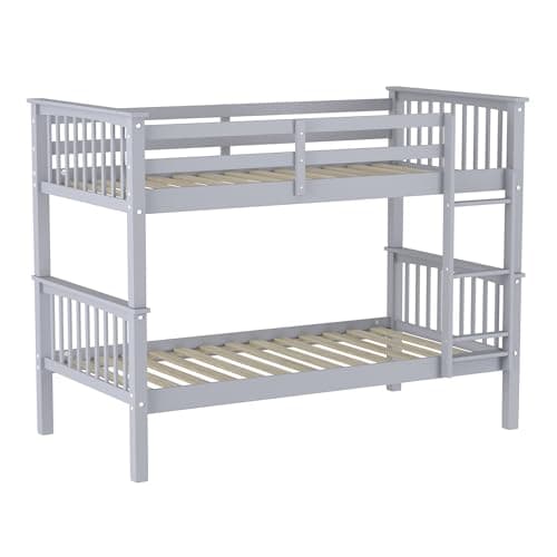 Walker Edison Resende Mission Style Solid Wood Twin Over Twin Bunk Bed, Twin Over Twin, Grey