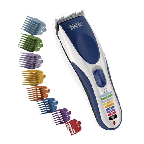 Wahl Clipper Color Pro Cordless Rechargeable Hair Clippers, Hair trimmers, 21 pieces Hair Cutting Kit, Color Coded guide combs For Men, Kids and Babies By The Brand used by Professionals. Blue