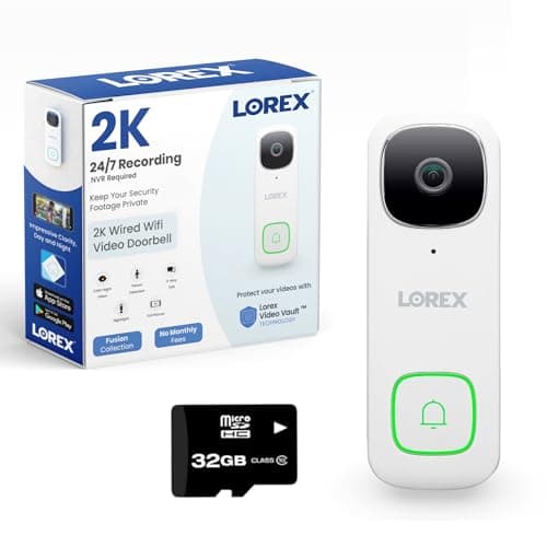 Lorex 2K WiFi Video Doorbell - Home Surveillance Wired Video Doorbell Outdoor Security Camera System - Requires Existing 16-24VAC Doorbell Wiring (White)