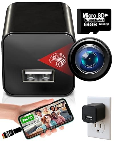 DIVINEEAGLE Charger Bkack with Full HD Camera - Premium 1080p Cam with Motion Detection for Home Security TE-ST-1