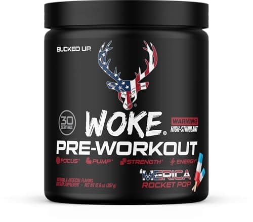 BUCKED UP Woke AF - High Stimulant Pre-Workout- Prolonged Energy & Next Level Focus Without Side-Effects - ZERO SUGAR - ZERO CALORIE - CREATINE FREE (20 Serve, Blue Raz Lemonade)