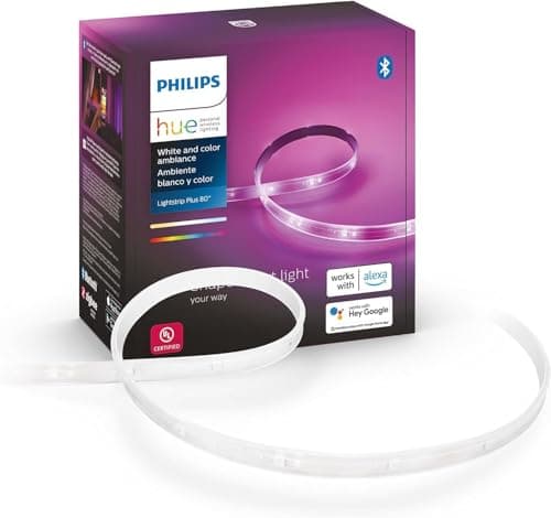 Philips Hue White & Color Ambiance Lightstrip Plus V4 starter kit, 2m, LED strip lights, Colour Changing, Bluetooth & Zigbee compatible, voice activated with Alexa, Music Sync