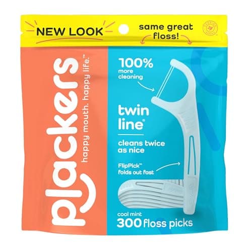 Plackers Twin-Line Dental Flossers, Cool Mint Flavor, Dual Action Flossing System, Easy Storage, Super Tuffloss, 2X The Clean, 150 Count (Pack of 1)