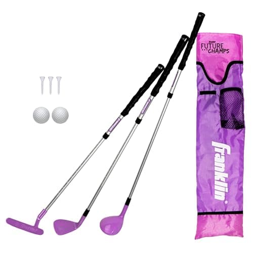 Franklin Sports Kids Golf Set - Youth Adjustable Plastic Golf Club Set - Kids Plastic Golf Set with Bag & Balls - Adjustable Length Clubs for Toddlers - Pink