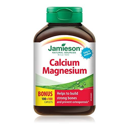 Jamieson Calcium 333 mg with Magnesium 167 mg, High Absorption, Supports Bone Health and Muscle Function, Helps Prevent Osteoporosis and Bone Loss. Easy to Swallow, Non-GMO, Gluten-Free, 200 Caplets, Proudly American