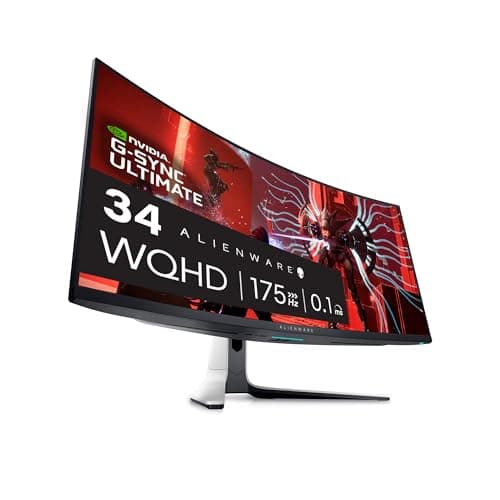 Alienware AW3423DW 34.18-inch Quantom Dot-OLED Curved Gaming Monitor, 3440x1440 pixels at 175Hz, 1800R Curvature, True 0.1ms gray-to-gray, 1Million:1 Contrast Ratio, 1.07 Billions Colors - Lunar Light