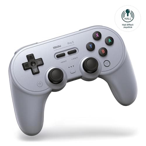 8Bitdo Pro 2 Wireless Bluetooth Controller with Travel Case, Hall Effect Joystick Update, Retro Gamepad for Switch/Switch 2, PC, Android, and Steam Deck & Apple (Gray Edition)
