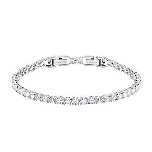 Tennis Deluxe bracelet, Round cut crystals, White, Rhodium plated ...