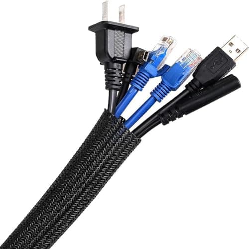 AGPTEK Cable Management Sleeve Cover, Cord Management System for Desk PC TV Computer Projector Wires Protection and Organization, Home, Theater and Office, 10ft - 4/5inch, Black