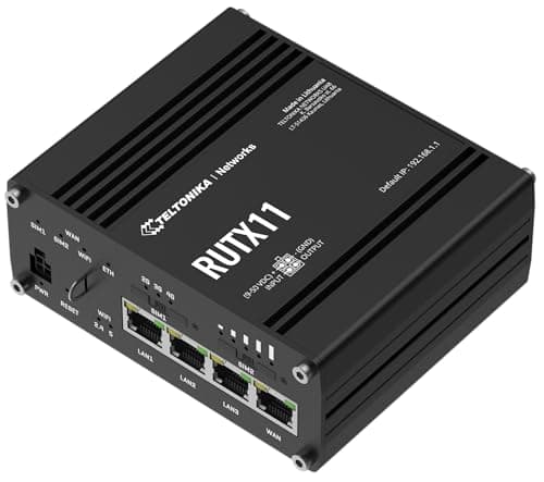 Teltonika RUTX11100400 Industrial 4G LTE Cat6 Cellular Router with 4 Gigabit Ethernet Port, AC Dual Band WI-FI and Bluetooth LE, Dual SIM Cards and GNSS, Certified by Verizon,AT&T and T-Mobile