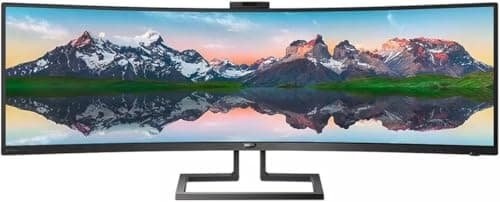 Philips Brilliance 499P9H 49" Superwide Curved Monitor, Dual QHD 5120x1440 32: 9, USB-C Connectivity and Built-in KVM Switch, Pop-Up Webcam, Height Adjustable, Lightsensor