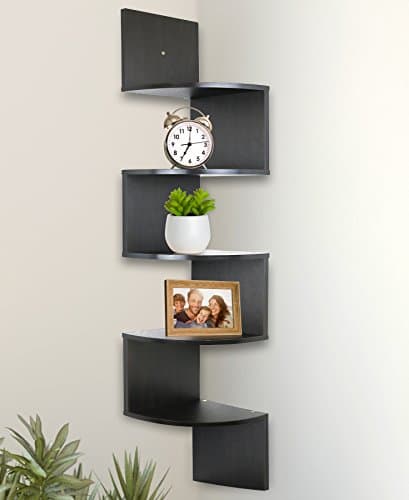 Greenco 5 Tier Wood Floating Wall Mount Corner Shelves Gray Finish ...