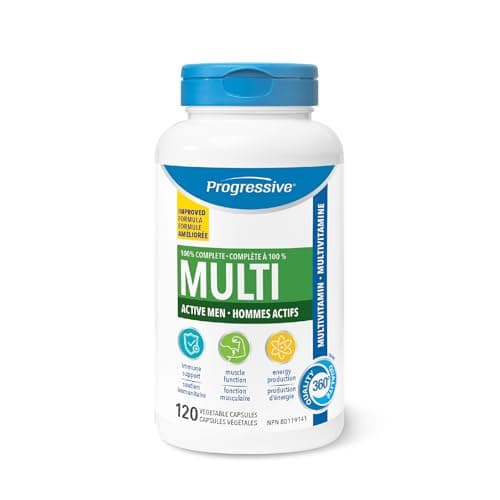 Progressive Advanced Daily Multivitamin for Active Men, with Quercetin, Maca, Ashwagandha, and Siberian Ginseng. Supports Immune Health, Muscle Function, and Energy, 100% Complete, American-Made 120 Count