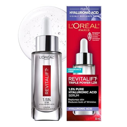gal’Oréal Paris 1.5% Pure Hyaluronic Acid Face Serum, Hydrates and Plumps Skin, Reduces the Look of Wrinkles, Revitalift, For All Skin Tones & Types, Fragrance Free, Non Comedogenic, 30ml