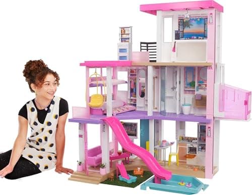 Barbie Dreamhouse, Pool Party Doll House with 75+ Pieces and 3-Story Slide, Barbie House Playset, Pet Elevator and Puppy Play Areas
