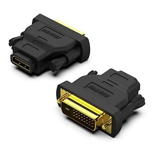 DVI to HDMI, BENFEI Bidirectional DVI (DVI-D) to HDMI Male to Female Adapter with Gold-Plated Cord 2 Pack
