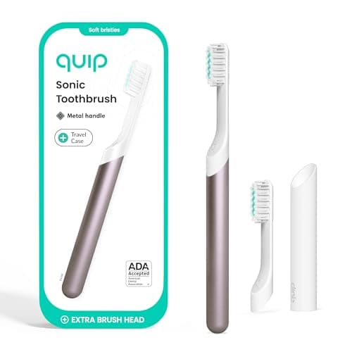 Quip Sonic Toothbrush for Adults - Timed Electric Toothbrush with Cover - Replaceable Brush Head, Soft Bristles, Metal Handle, 3 Month Battery Life - Travel Toothbrush - Pink