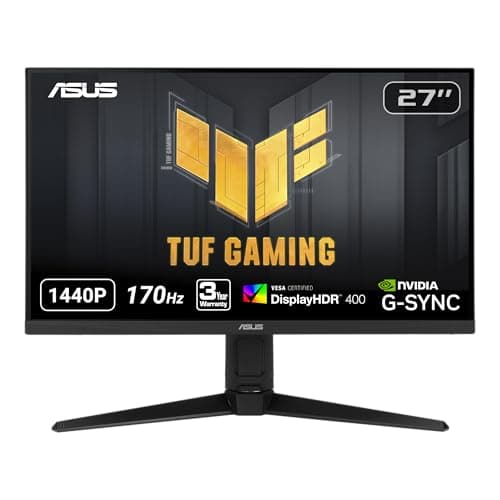 ASUS TUF Gaming 27" 2K Monitor (VG27AQL1A) - WQHD (2560 x 1440), IPS, 170Hz (Supports 144Hz), 1ms, Extreme Low Motion Blur, DisplayHDR, Speaker, G-SYNC Compatible, VESA Mountable, DisplayPort, HDMI