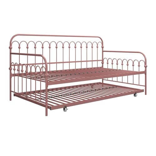 Novogratz Bright Pop Twin Metal Daybed with Twin Trundle Bed, Dusty Rose