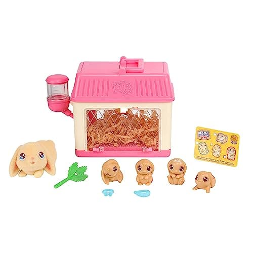 Little Live Pets - Mama Surprise Minis. Feed and Nurture a Lil' Bunny Inside Their Hutch so she can be a Mama. She has 2, 3, or 4 Babies with Accessories to Dress Up The Babies