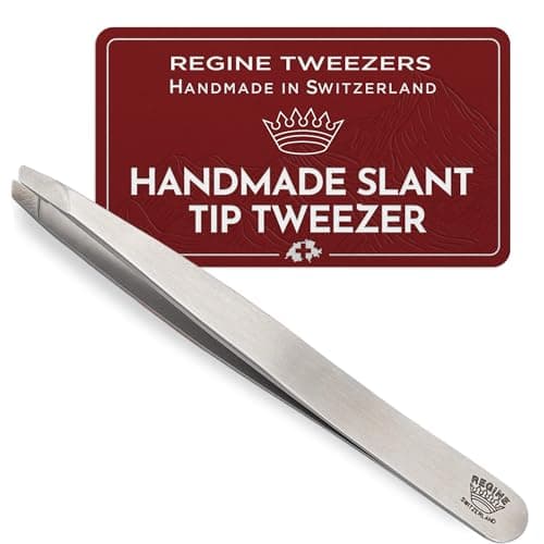 Regine Switzerland Genuine Diamond Tip Tweezer - Handmade in Switzerland - Professional Precision for Eyebrow & Hair Removal - Perfectly Aligned - Stainless Steel
