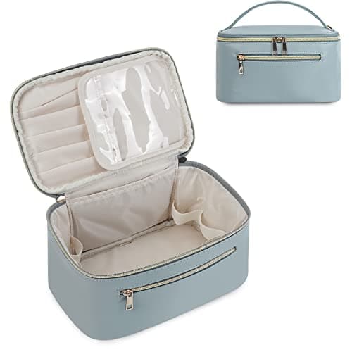 Makeup Bag, Travel Make Up Bag Water-Resistant Organizer Cosmetic Bags Portable Storage Brush Pouch in Eco Vegan Leather for Women(Patent Pending)