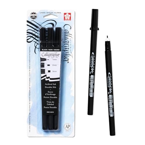 Sakura Pigma Calligrapher Brush Pens - Archival Black Ink Pens - Pens for Lettering and Modern Calligraphy - Black Ink - 1 mm, 2 mm, & 3 mm Nibs - 3 Pack
