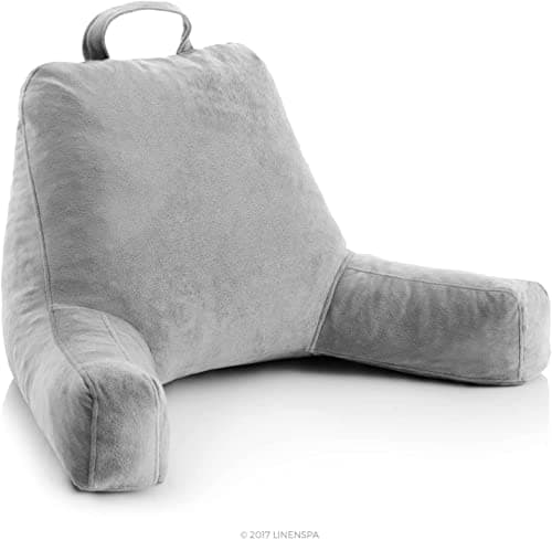 Linenspa Shredded Foam Reading Pillow - Perfect for Adults, Teens, and Kids - Velour Cover - 3 Year U.S. Warranty, Stone