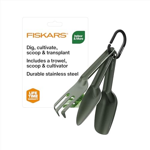 Fiskars 3 Piece Garden Tool Set with Trowel, Transplanter and Hand ...