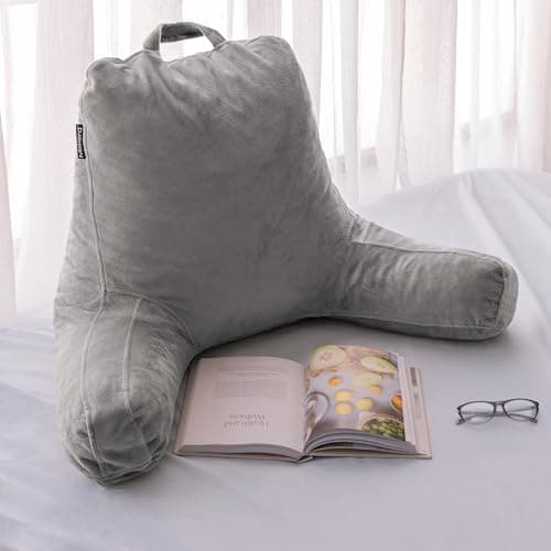 Milliard Reading Pillow for Bed Support, Grey Velour Back Pillow with Shredded Memory Foam, The Perfect Bed Wedge, Backrest, Lounge Cushion for Adults and Kids - Great for Reading, Gaming, TV