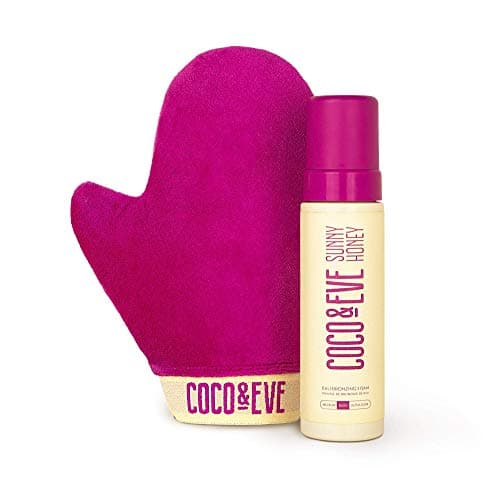 Coco & Eve Sunny Honey Bali Bronzing Self Tanner Mousse Set - All Natural Sunless Tanning Mousse | Instant Self Tanning with Bronzer with Self Tanning Mitt Applicator (200ml) (Dark)