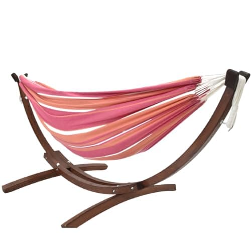 Vivere Double Cotton Hammock with Space Saving Steel Stand, Upgraded ...