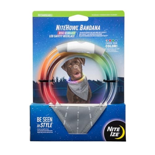 Nite IZE NiteHowl Rechargeable LED Safety Necklace - Rechargeable Light Up Dog Necklace with LED Lights - Dog Accessories for Walking & Running at Night - Rechargeable Batteries - Multicolor
