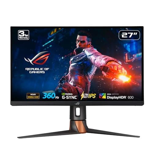ASUS ROG Swift 360Hz 27” 1440P HDR Gaming Monitor (PG27AQN) - QHD (2560 x 1440), Fast IPS, 1ms, G-SYNC, Eye Care, HDMI, DisplayPort, USB, Ergonomic Design, VESA Wall Mountable, HDR10, DisplayHDR600