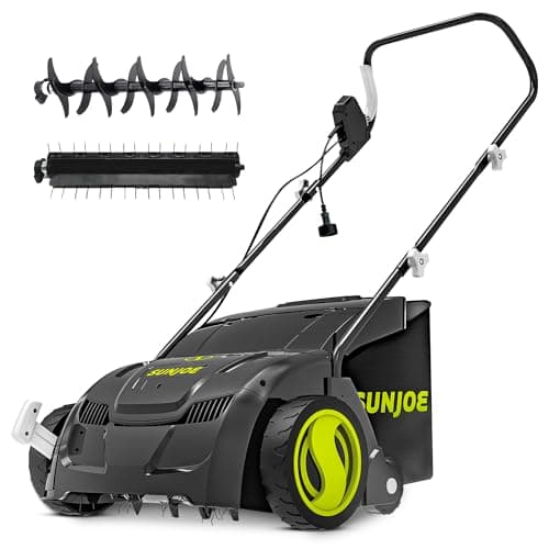 Sun Joe Electric Lawn Dethatcher & Scarifier with 8-Gal Bag, 12 Amp, 12.6 Inch, Black - Heavy Duty Gardening Machine and Equipment for Lawn, Yard, and Grass, AJ801E