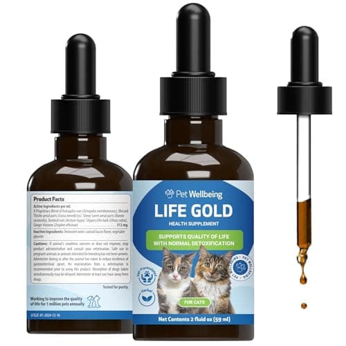 Pet Wellbeing Life Gold for Cats - Immune Support, Antioxidants, Detoxification, Cellular Health, Astragalus, Blessed Thistle, Sheep Sorrel - Herbal Supplement 2 oz (59 ml)